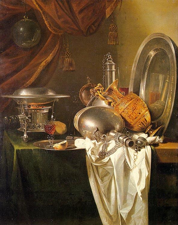 Willem Kalf Still Life with Chafing Dish, Pewter, Gold, Silver and Glassware Germany oil painting art